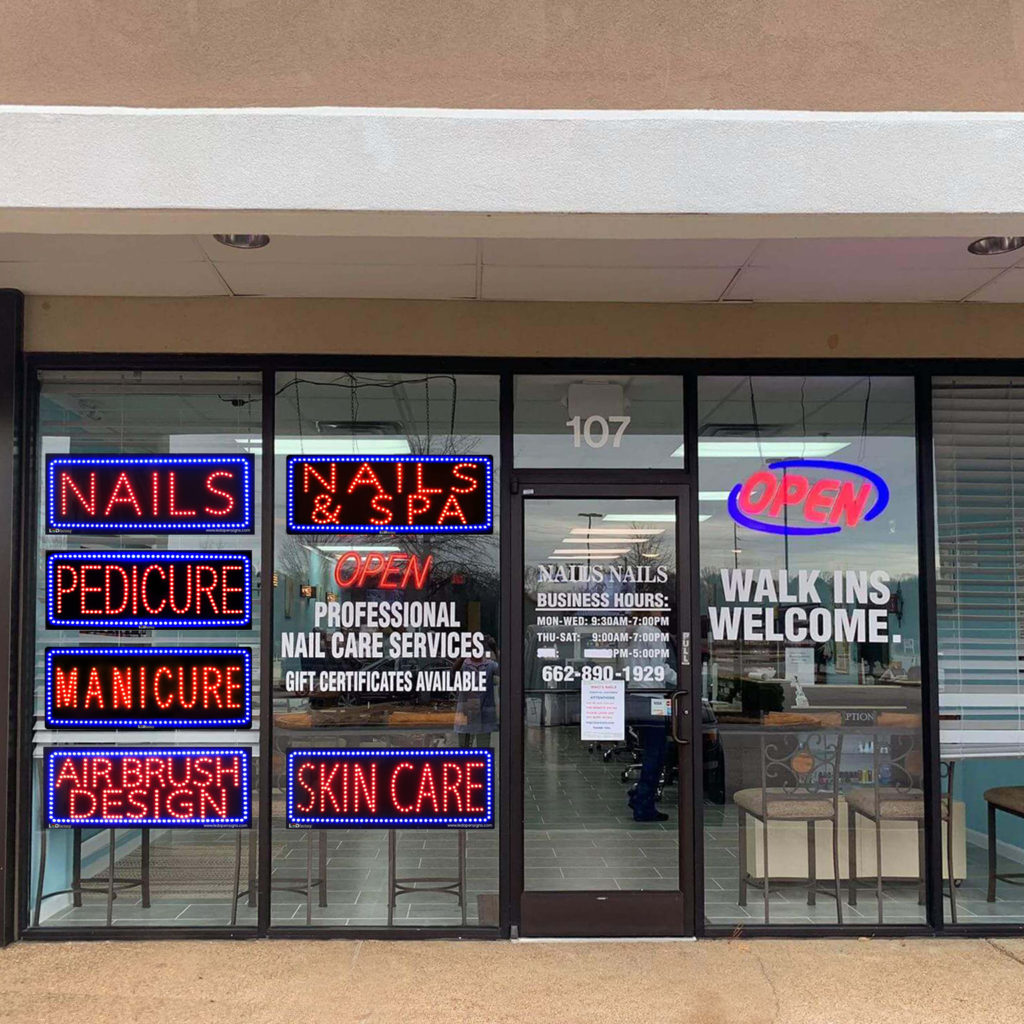 “MANICURE” Large LED Window Nail Salon Sign – Led Open Signs